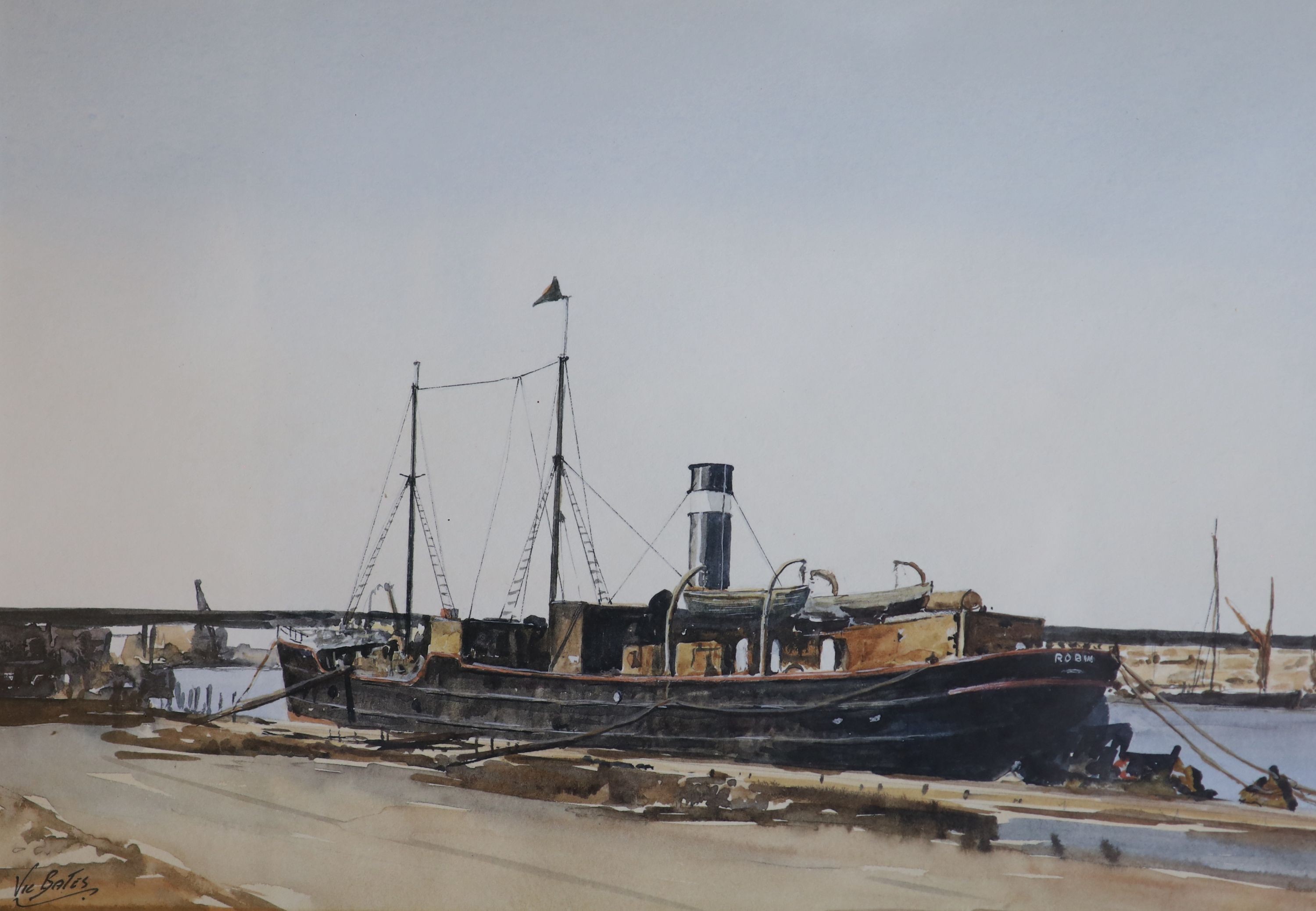 H. Crane, watercolour and gouache, The Danish Steamship, Sigrid, 18 x 35cm, together with five other marine related pictures